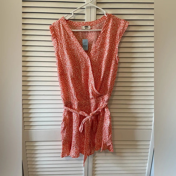 LOFT Outlet NWT Floral Wrap Romper Belt Coral Pink Summer Vacation Small Petite - Picture 1 of 6